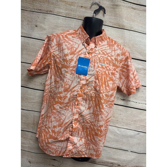 Columbia Shirt Mens Size Small Orange Floral Short Sleeve New Button Down - Picture 8 of 12